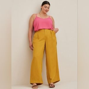 Torrid 24 Wide Leg Linen Blend High-Rise Pants Mustard Yellow NWT